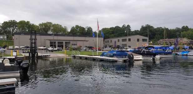 View from water of renovated SkipperBud's Cass Lake Marina