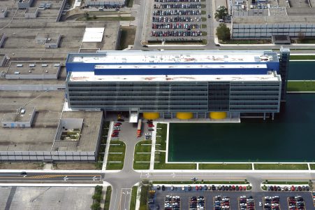 Aerial shot of General Motors Corp Vehicle Engineering Center
